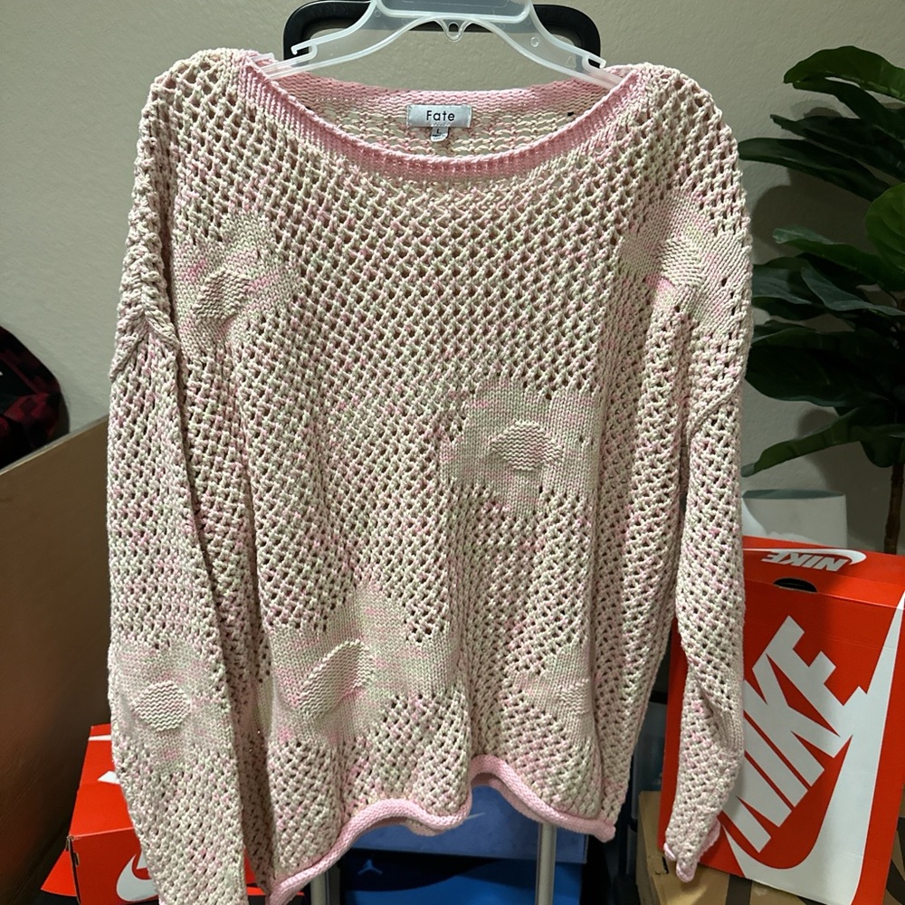 Fate Light Pink Open-Knit Women's Sweater